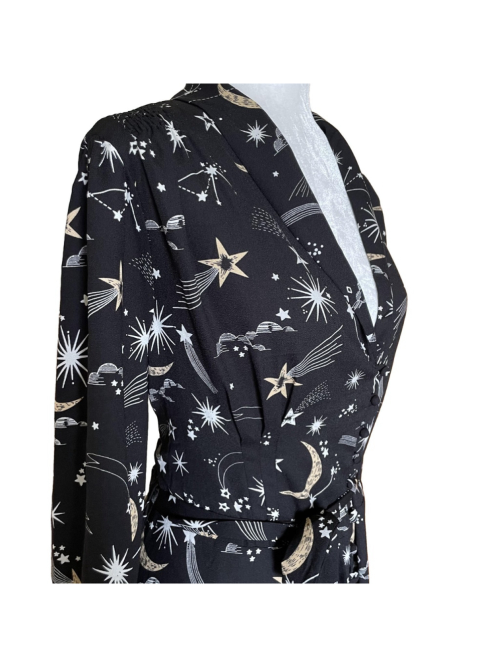 Joanie Babs Black Celestial Moon Star V Neck Midi Dress Size 14 - Picture 2 of 15